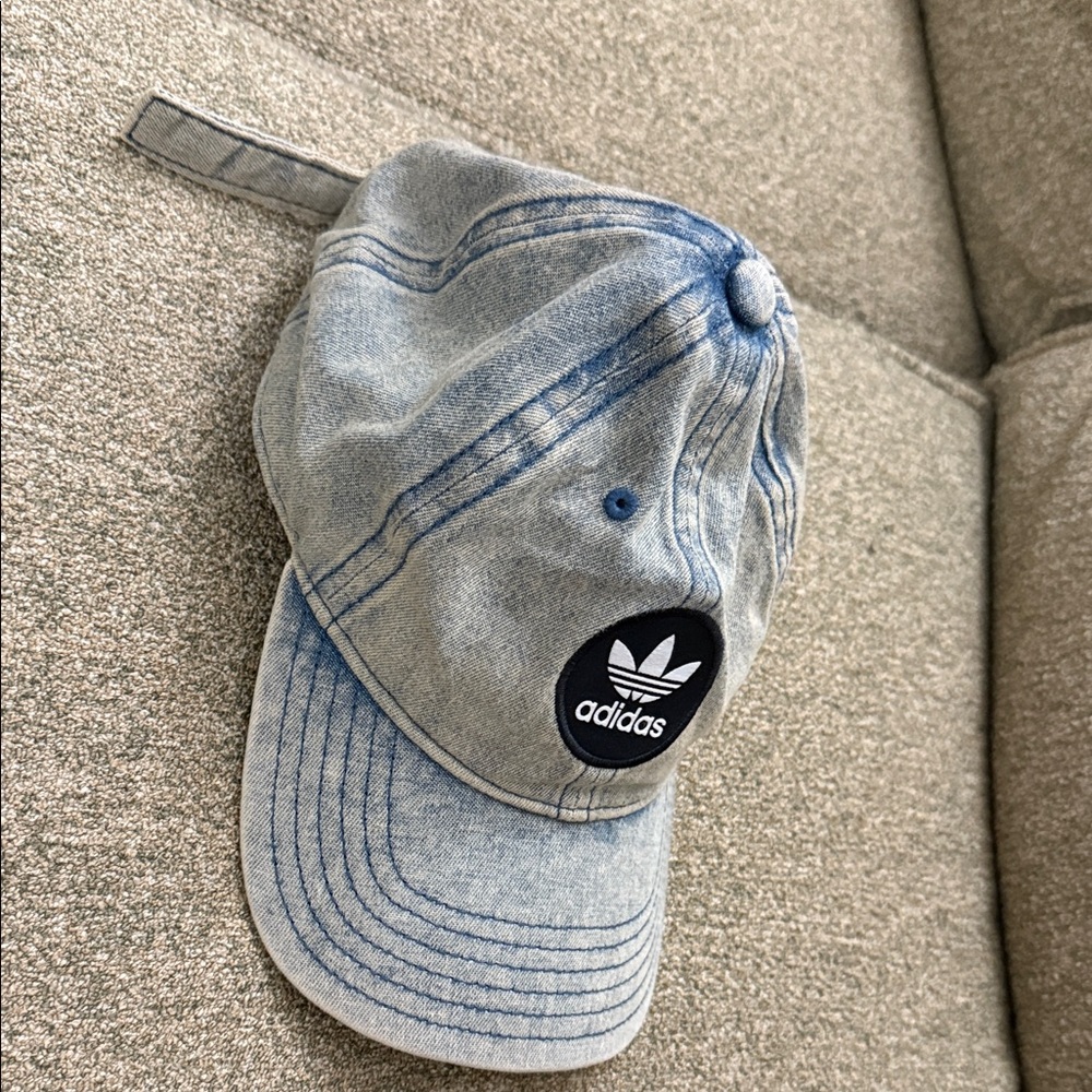 adidas Light Blue Denim Trefoil Patch Baseball Cap - Picture 3 of 11